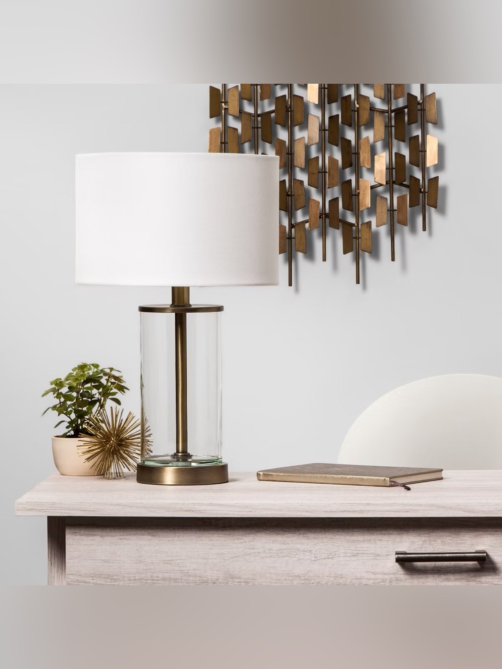 Fillable Accent with USB Table Lamp Brass - Threshold: Modern Glass Nightstand